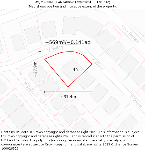 45, Y WERN, LLANFAIRPWLLGWYNGYLL, LL61 5AQ: Plot and title map