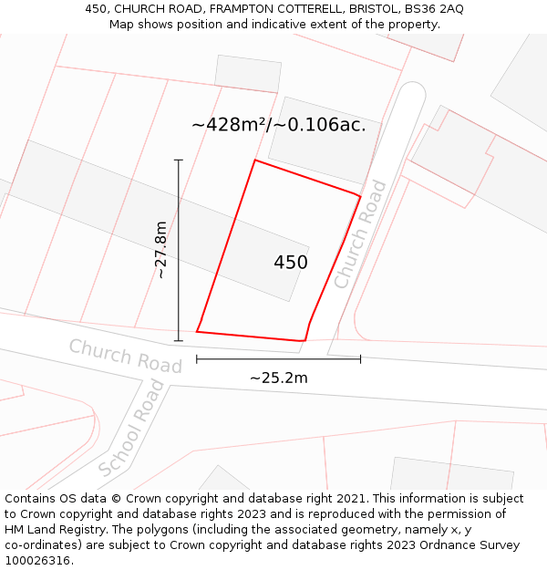 450, CHURCH ROAD, FRAMPTON COTTERELL, BRISTOL, BS36 2AQ: Plot and title map