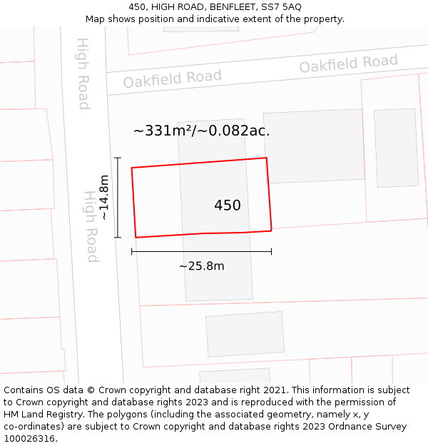 450, HIGH ROAD, BENFLEET, SS7 5AQ: Plot and title map