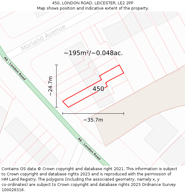 450, LONDON ROAD, LEICESTER, LE2 2PP: Plot and title map