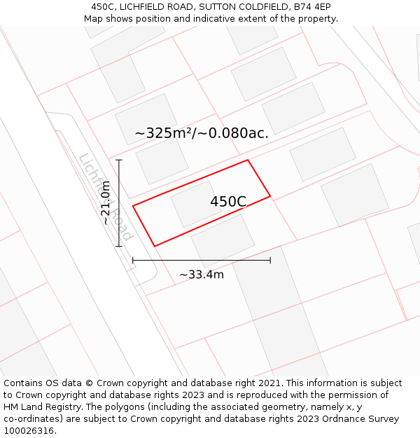 450C, LICHFIELD ROAD, SUTTON COLDFIELD, B74 4EP: Plot and title map