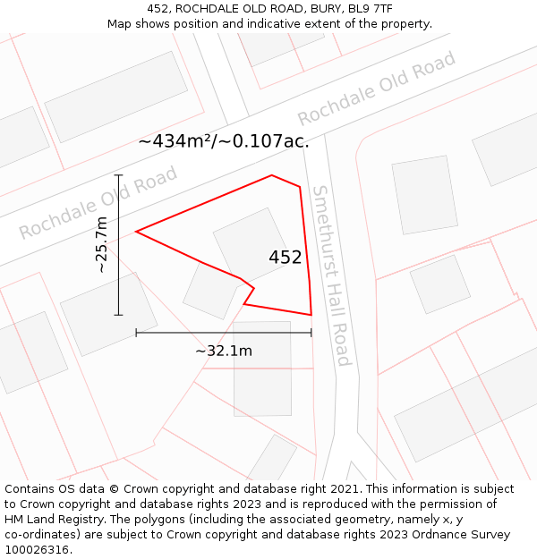 452, ROCHDALE OLD ROAD, BURY, BL9 7TF: Plot and title map