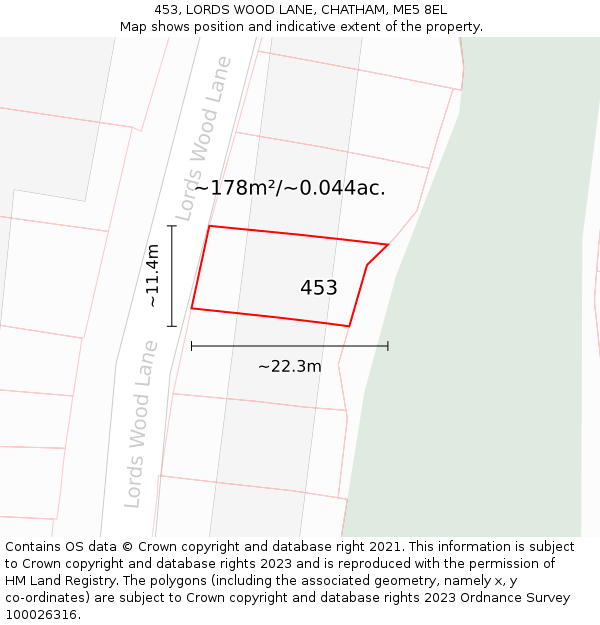 453, LORDS WOOD LANE, CHATHAM, ME5 8EL: Plot and title map