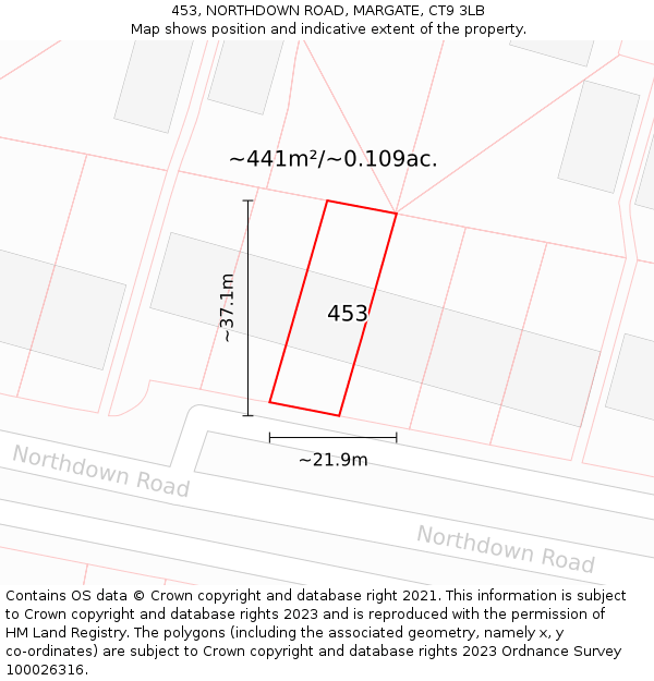 453, NORTHDOWN ROAD, MARGATE, CT9 3LB: Plot and title map