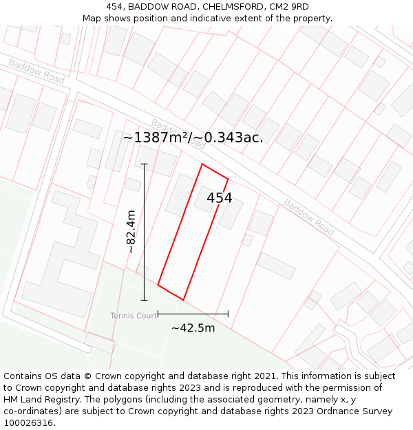 454, BADDOW ROAD, CHELMSFORD, CM2 9RD: Plot and title map