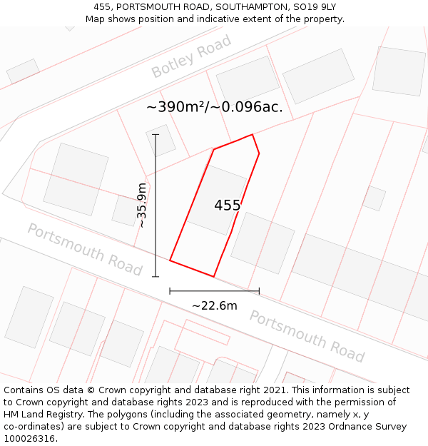 455, PORTSMOUTH ROAD, SOUTHAMPTON, SO19 9LY: Plot and title map