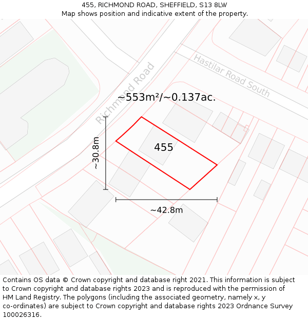 455, RICHMOND ROAD, SHEFFIELD, S13 8LW: Plot and title map