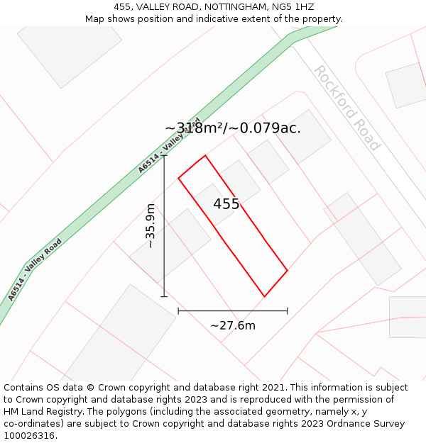 455, VALLEY ROAD, NOTTINGHAM, NG5 1HZ: Plot and title map