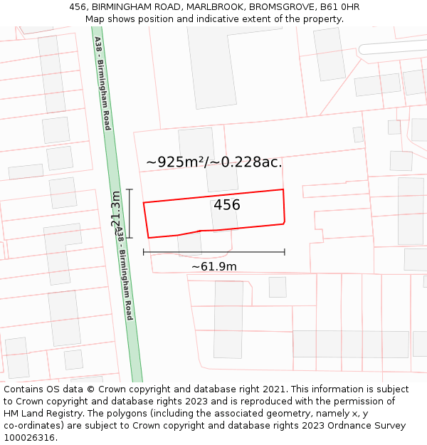 456, BIRMINGHAM ROAD, MARLBROOK, BROMSGROVE, B61 0HR: Plot and title map