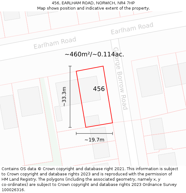 456, EARLHAM ROAD, NORWICH, NR4 7HP: Plot and title map