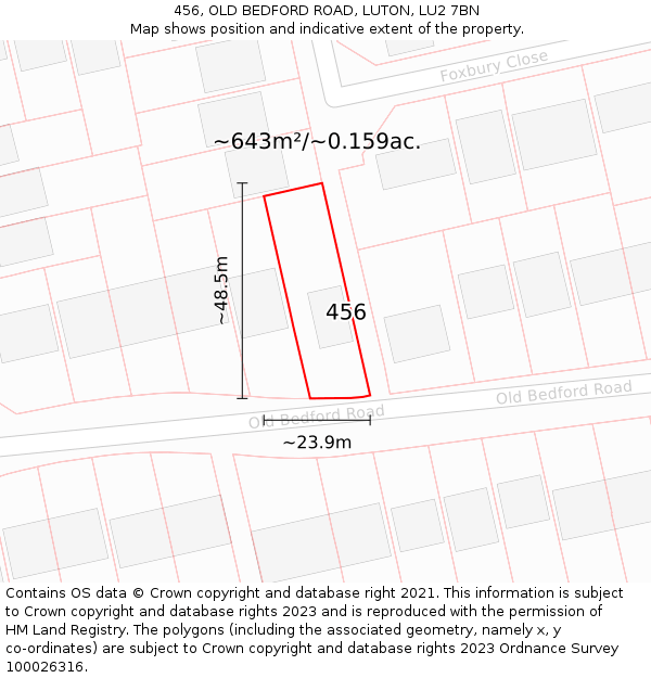 456, OLD BEDFORD ROAD, LUTON, LU2 7BN: Plot and title map