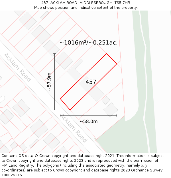 457, ACKLAM ROAD, MIDDLESBROUGH, TS5 7HB: Plot and title map