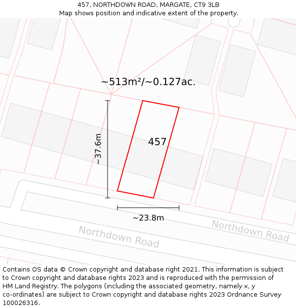 457, NORTHDOWN ROAD, MARGATE, CT9 3LB: Plot and title map