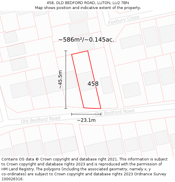 458, OLD BEDFORD ROAD, LUTON, LU2 7BN: Plot and title map