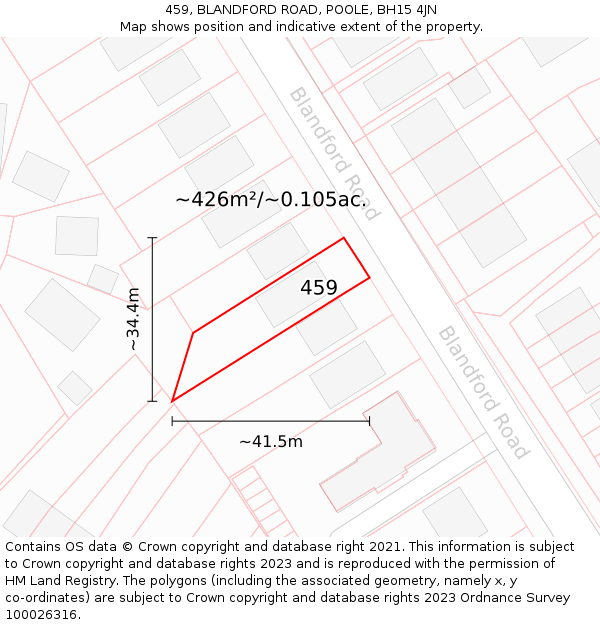 459, BLANDFORD ROAD, POOLE, BH15 4JN: Plot and title map