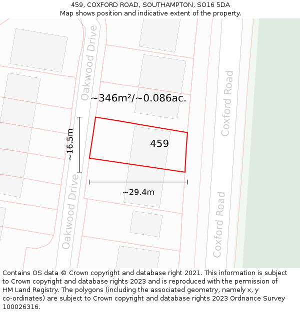 459, COXFORD ROAD, SOUTHAMPTON, SO16 5DA: Plot and title map