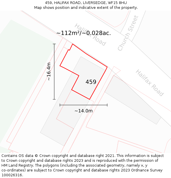 459, HALIFAX ROAD, LIVERSEDGE, WF15 8HU: Plot and title map