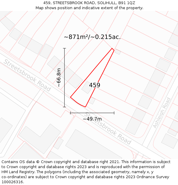 459, STREETSBROOK ROAD, SOLIHULL, B91 1QZ: Plot and title map