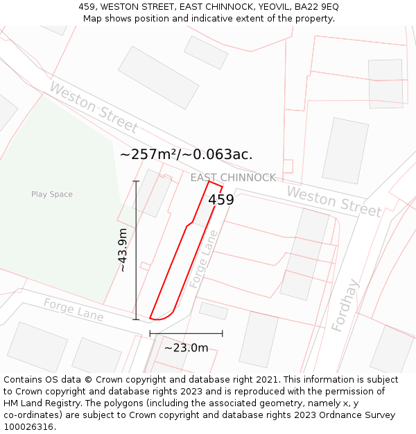 459, WESTON STREET, EAST CHINNOCK, YEOVIL, BA22 9EQ: Plot and title map