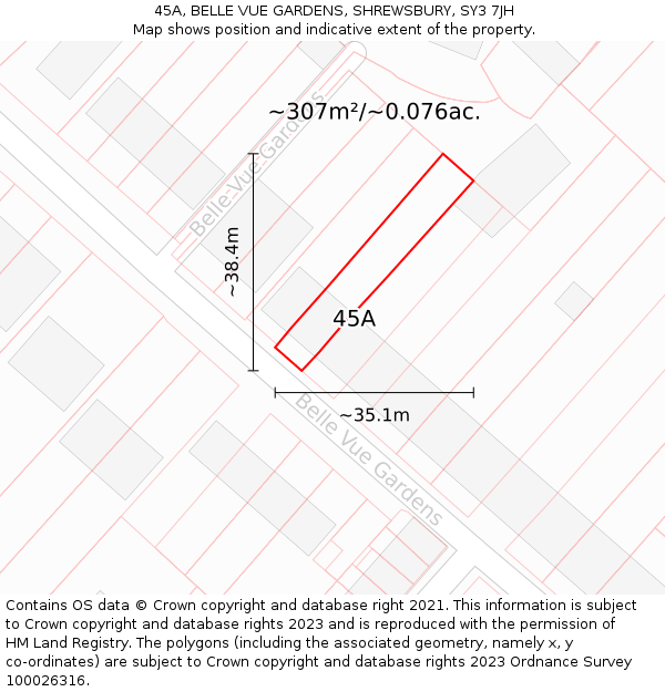 45A, BELLE VUE GARDENS, SHREWSBURY, SY3 7JH: Plot and title map