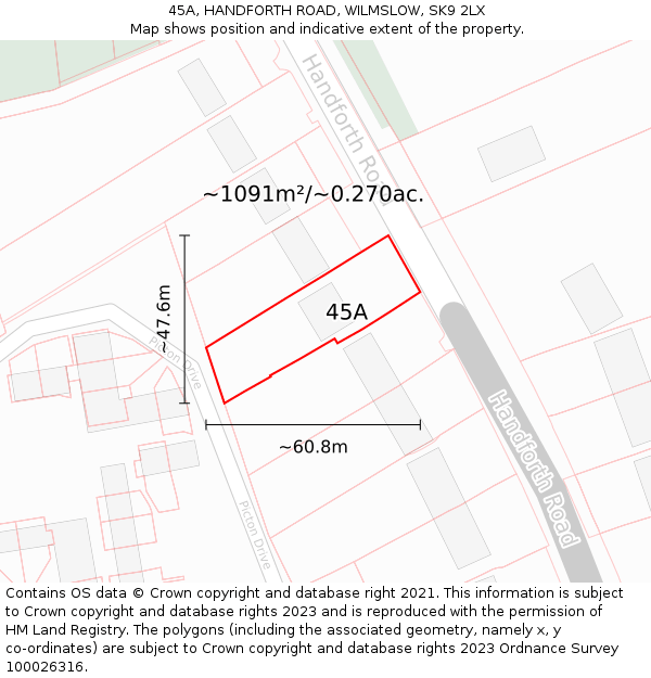 45A, HANDFORTH ROAD, WILMSLOW, SK9 2LX: Plot and title map