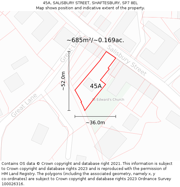 45A, SALISBURY STREET, SHAFTESBURY, SP7 8EL: Plot and title map