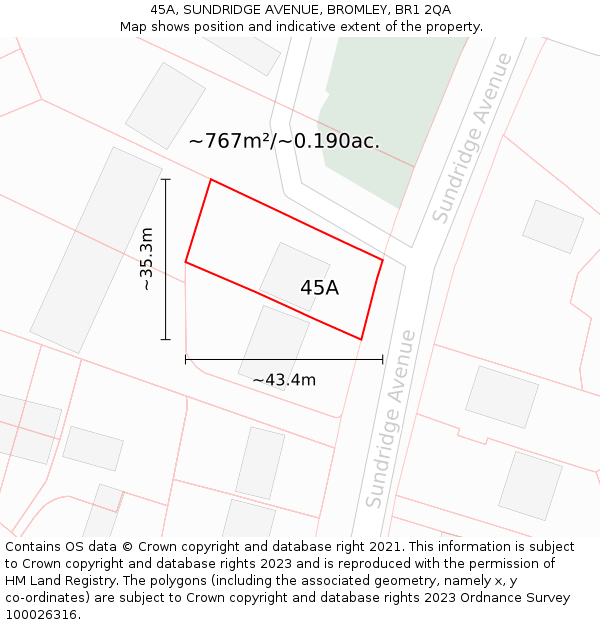 45A, SUNDRIDGE AVENUE, BROMLEY, BR1 2QA: Plot and title map