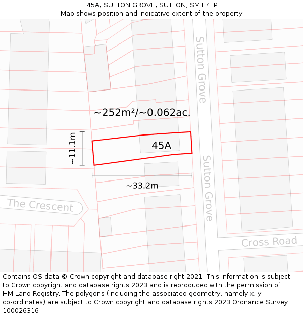 45A, SUTTON GROVE, SUTTON, SM1 4LP: Plot and title map