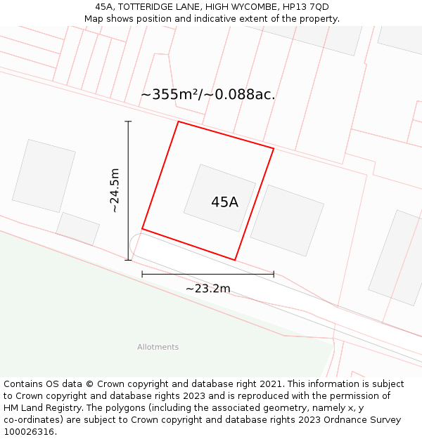 45A, TOTTERIDGE LANE, HIGH WYCOMBE, HP13 7QD: Plot and title map