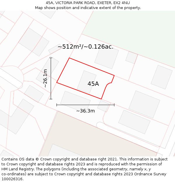 45A, VICTORIA PARK ROAD, EXETER, EX2 4NU: Plot and title map