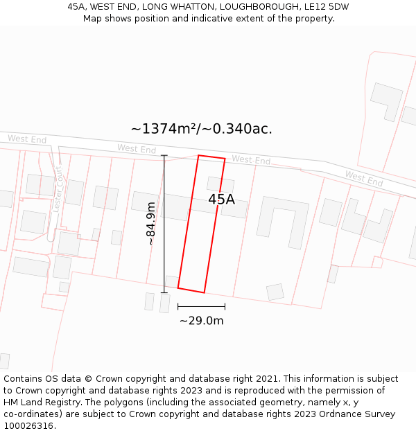 45A, WEST END, LONG WHATTON, LOUGHBOROUGH, LE12 5DW: Plot and title map