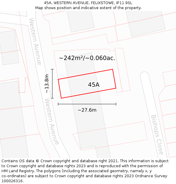 45A, WESTERN AVENUE, FELIXSTOWE, IP11 9SL: Plot and title map