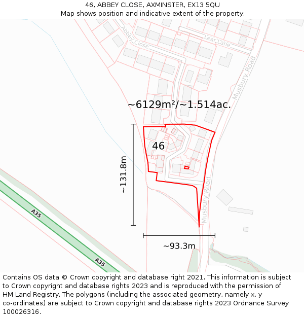 46, ABBEY CLOSE, AXMINSTER, EX13 5QU: Plot and title map