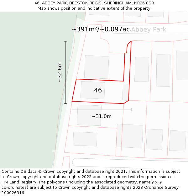 46, ABBEY PARK, BEESTON REGIS, SHERINGHAM, NR26 8SR: Plot and title map