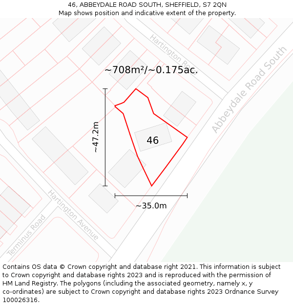 46, ABBEYDALE ROAD SOUTH, SHEFFIELD, S7 2QN: Plot and title map