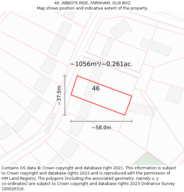 46, ABBOTS RIDE, FARNHAM, GU9 8HZ: Plot and title map