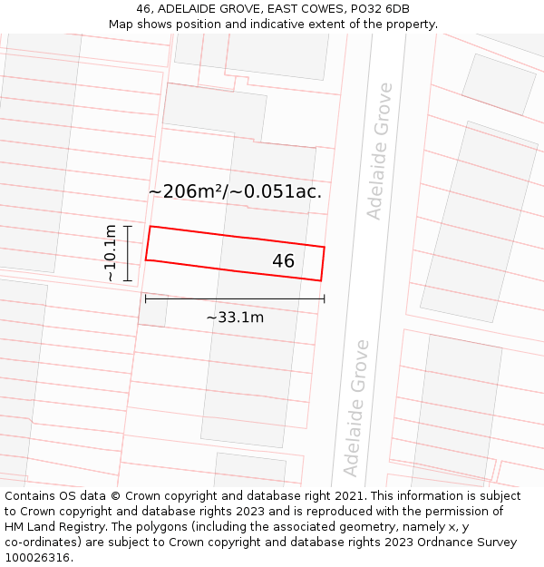 46, ADELAIDE GROVE, EAST COWES, PO32 6DB: Plot and title map