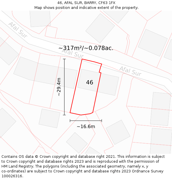 46, AFAL SUR, BARRY, CF63 1FX: Plot and title map