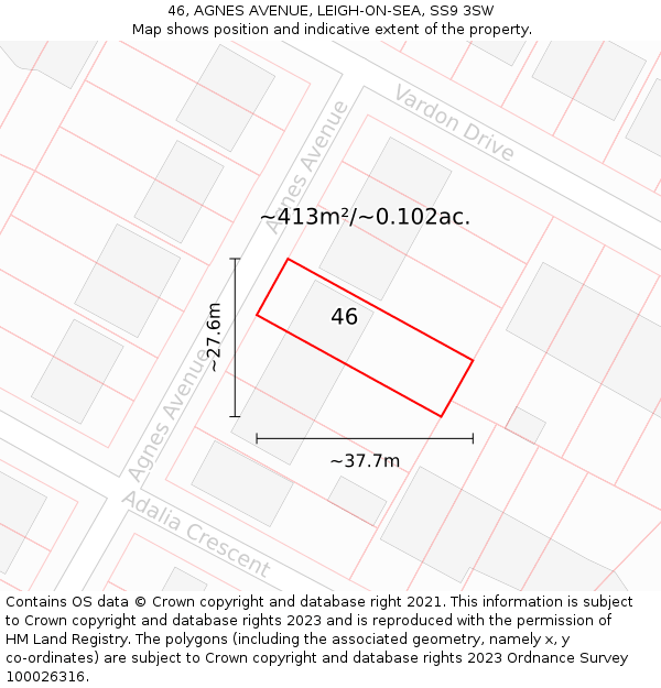 46, AGNES AVENUE, LEIGH-ON-SEA, SS9 3SW: Plot and title map