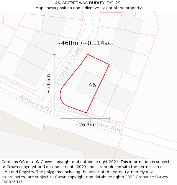 46, AINTREE WAY, DUDLEY, DY1 2SL: Plot and title map