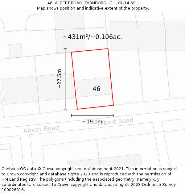 46, ALBERT ROAD, FARNBOROUGH, GU14 6SL: Plot and title map