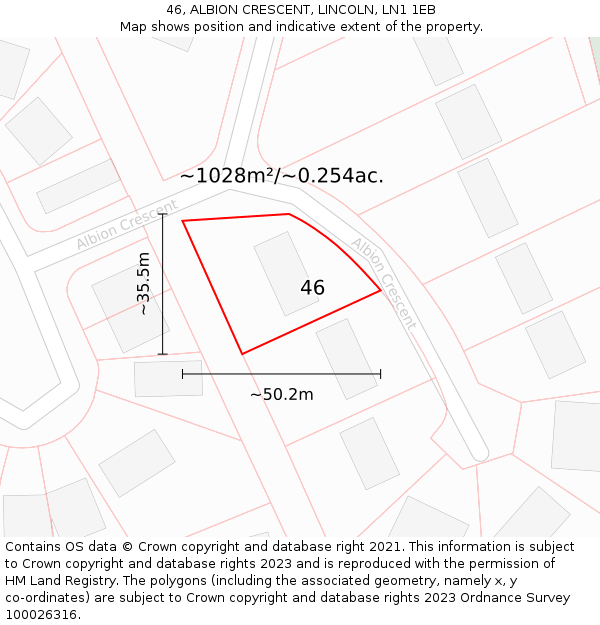 46, ALBION CRESCENT, LINCOLN, LN1 1EB: Plot and title map