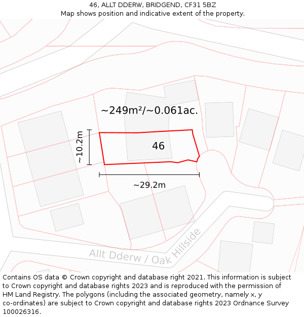 46, ALLT DDERW, BRIDGEND, CF31 5BZ: Plot and title map