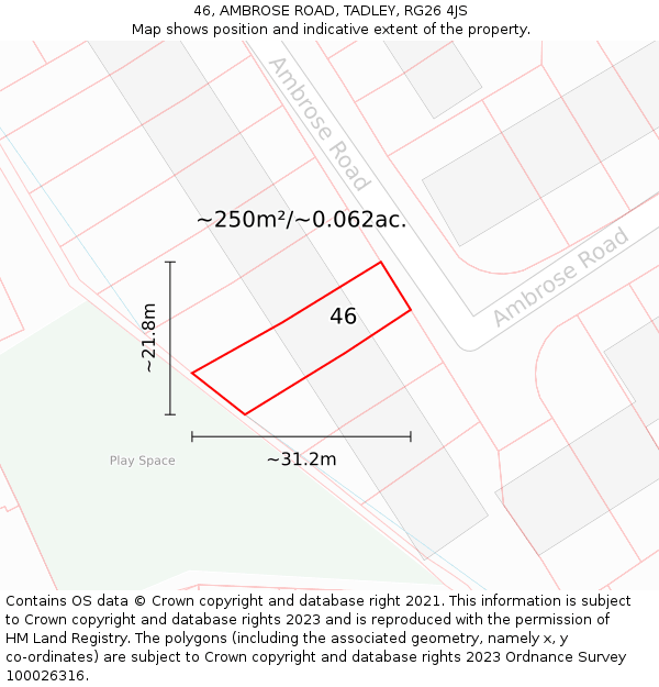 46, AMBROSE ROAD, TADLEY, RG26 4JS: Plot and title map