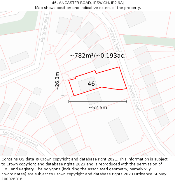 46, ANCASTER ROAD, IPSWICH, IP2 9AJ: Plot and title map