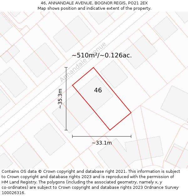 46, ANNANDALE AVENUE, BOGNOR REGIS, PO21 2EX: Plot and title map