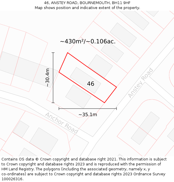 46, ANSTEY ROAD, BOURNEMOUTH, BH11 9HF: Plot and title map