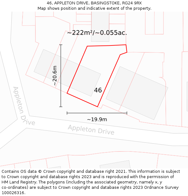 46, APPLETON DRIVE, BASINGSTOKE, RG24 9RX: Plot and title map