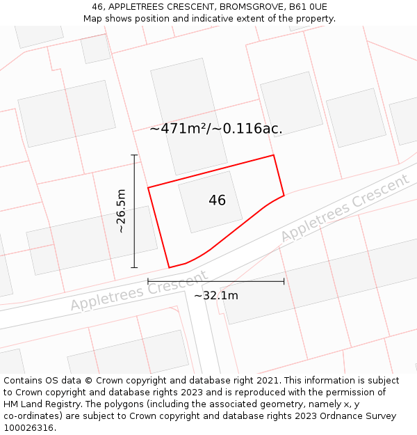 46, APPLETREES CRESCENT, BROMSGROVE, B61 0UE: Plot and title map