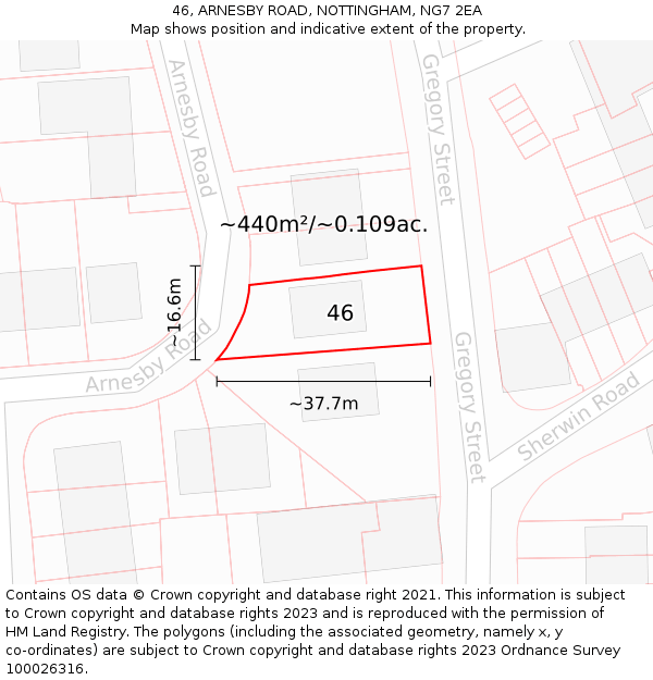 46, ARNESBY ROAD, NOTTINGHAM, NG7 2EA: Plot and title map